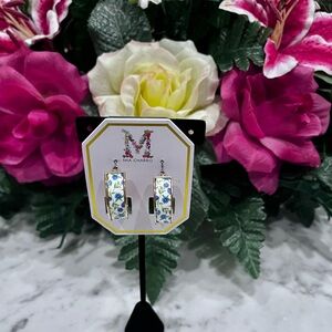 MIA CHARRO Gold Blue and White Floral Earrings.